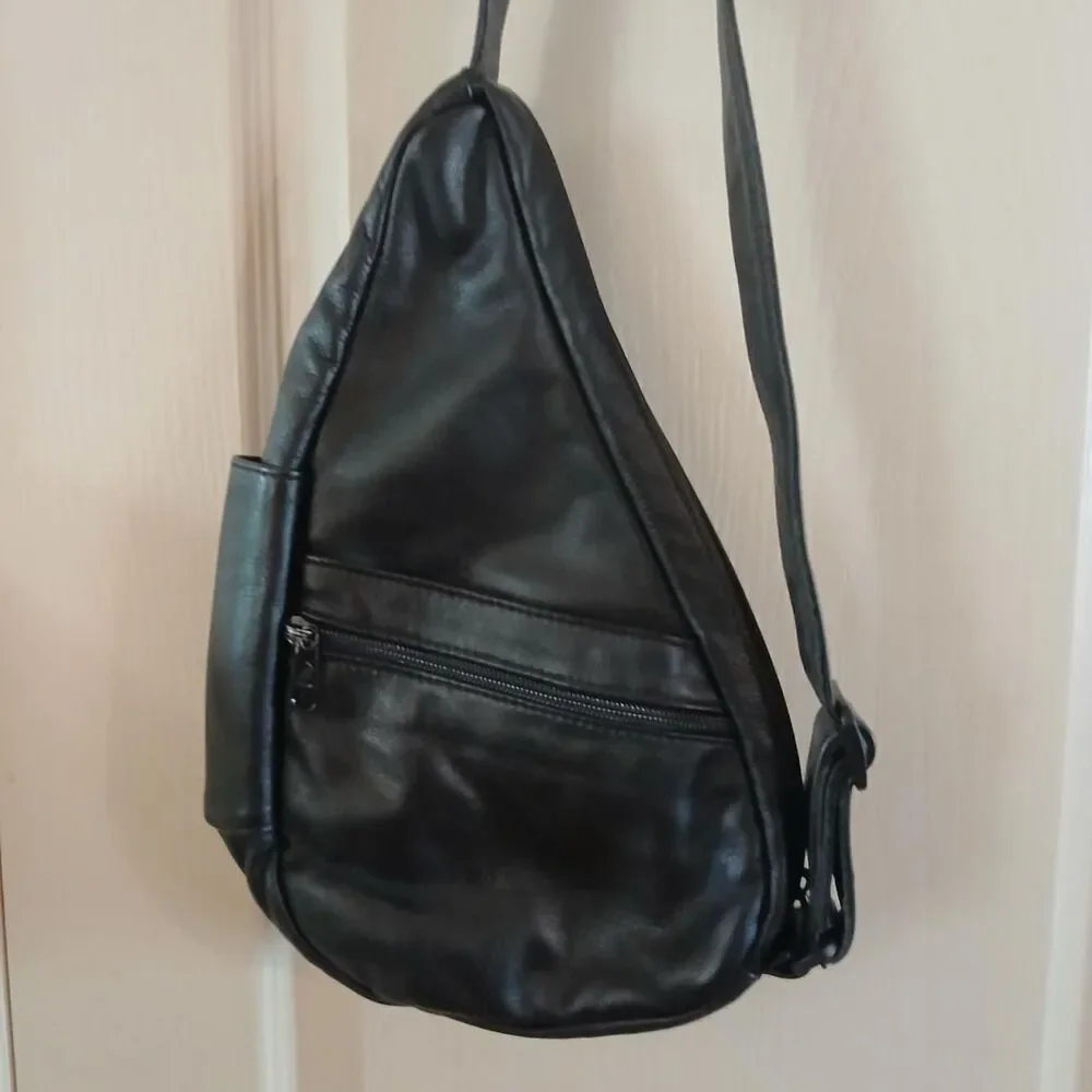 Vintage AmeriBag Black Leather Healthy Back Bag Sling Backpack Gorpcore Basic